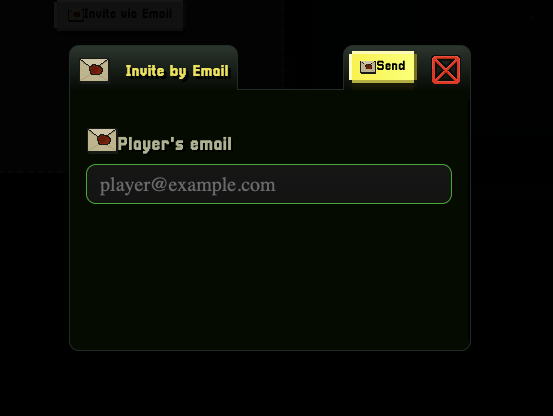 The Invite by Email modal window featuring a player email input field