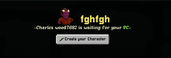 Player account dashboard prompting a new player to create a character